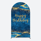 Aperturee - Aperturee Blue Gold Glitter Marbled Birthday Arch Backdrop